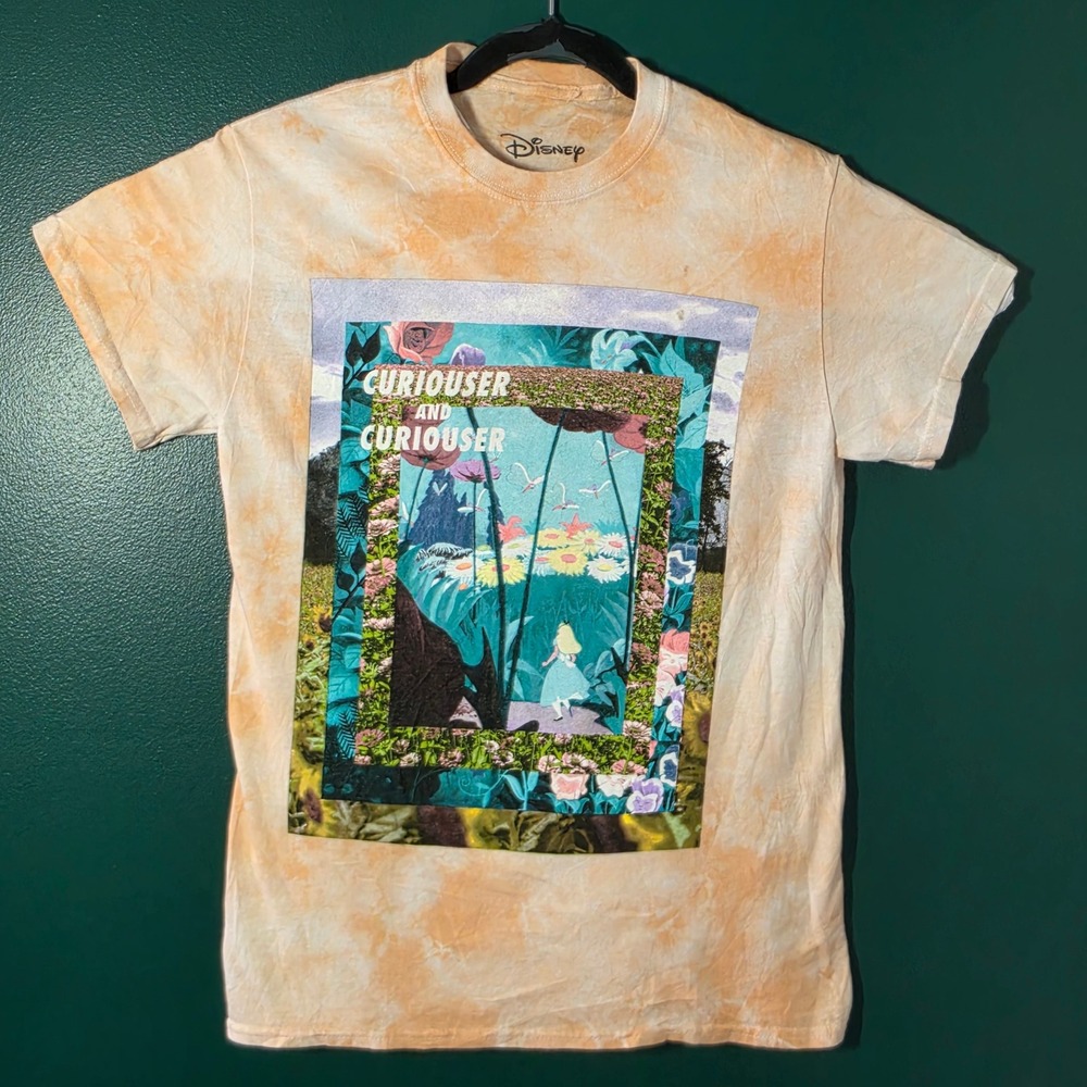 Disney Alice in Wonderland Tie Dye Graphic T-Shirt Orange Kids Small SM